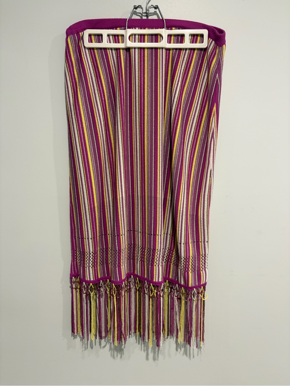 Escada Fuchsia Multi-Stripe Fringe Skirt
